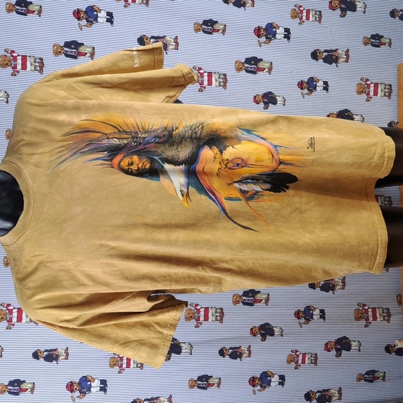 Y2K Vintag3 Native American & Eagle big graphic tan & blue tie-dye 2XL t-shirt - Picture 1 of 7